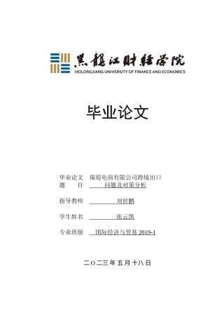23年WP国际经济与贸易-瑞琨电商有限公司跨境出口问题及对策分析-2019510429-张云凯.doc