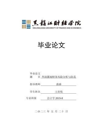 23年WP会计学-华润置地财务风险分析与防范-2019513021-王欣悦.docx