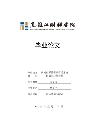 23年WP市场营销-伊村山野蓝莓酒营销策略问题及对策分析-2019511372-樊曼宁.docx