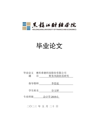 23年WP会计学-赛科希德科技股份有限公司财务风险防范研究-2019511914-谷文婷.docx