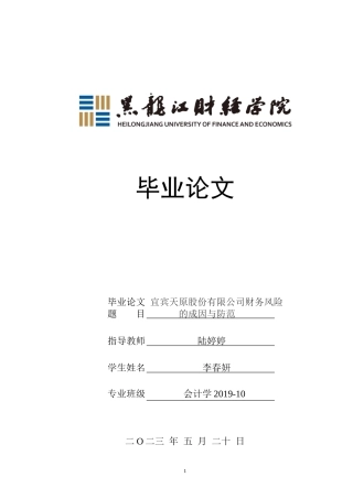 23年WP会计学-宜宾天原股份有限公司财务风险的成因与防范-2019511518-李春妍.doc