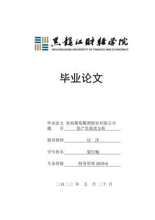 23年WP财务管理-张裕葡萄酿酒股份有限公司资产负债表分析-2019512169-梁红畅.docx