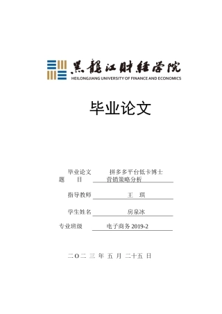 23年WP电子商务-基于拼多多平台低卡博士的营销策略分析-2019511716-房泉冰.docx
