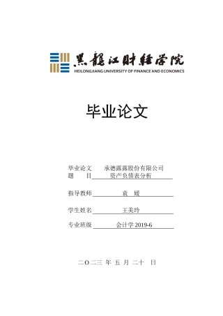 23年WP会计学-承德露露股份有限公司资产负债表分析-2019510557-王美玲.doc