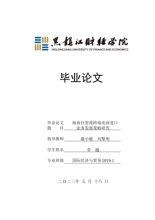 23年WP国际经济与贸易-海南自贸港跨境电商进口业务发展策略研究-2019511167-章越.docx