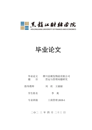 23年WP工商管理-桦川县顺发物流有限公司营运与管理问题研究-2019512756-李爽.docx