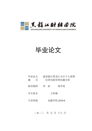 23年WP金融学-建设银行黑龙江分行个人消费信贷风险管理问题分析-2019512284-王梓臻.docx