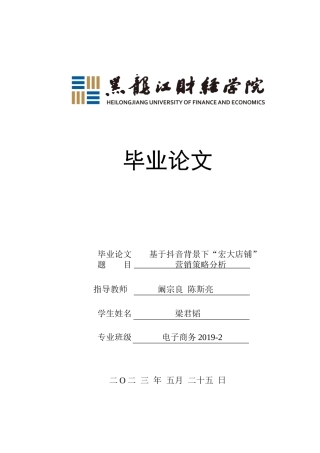 23年WP电子商务-基于抖音背景下“宏达店铺”营销策略的分析-2021520193-梁君韬.docx