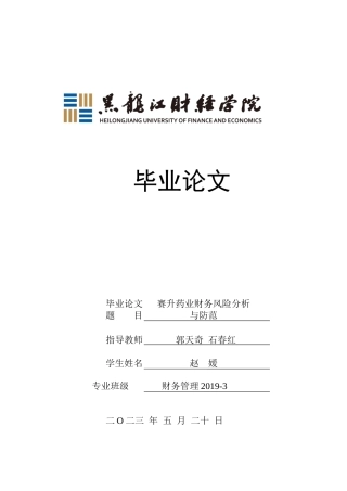 23年WP财务管理-赛升药业财务风险分析与防范-2019512623-赵媛.docx