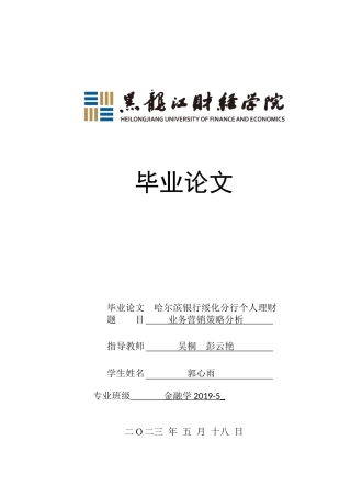 23年WP金融学-哈尔滨银行绥化分行个人理财业务营销策略分析-2019511453-郭心雨.docx