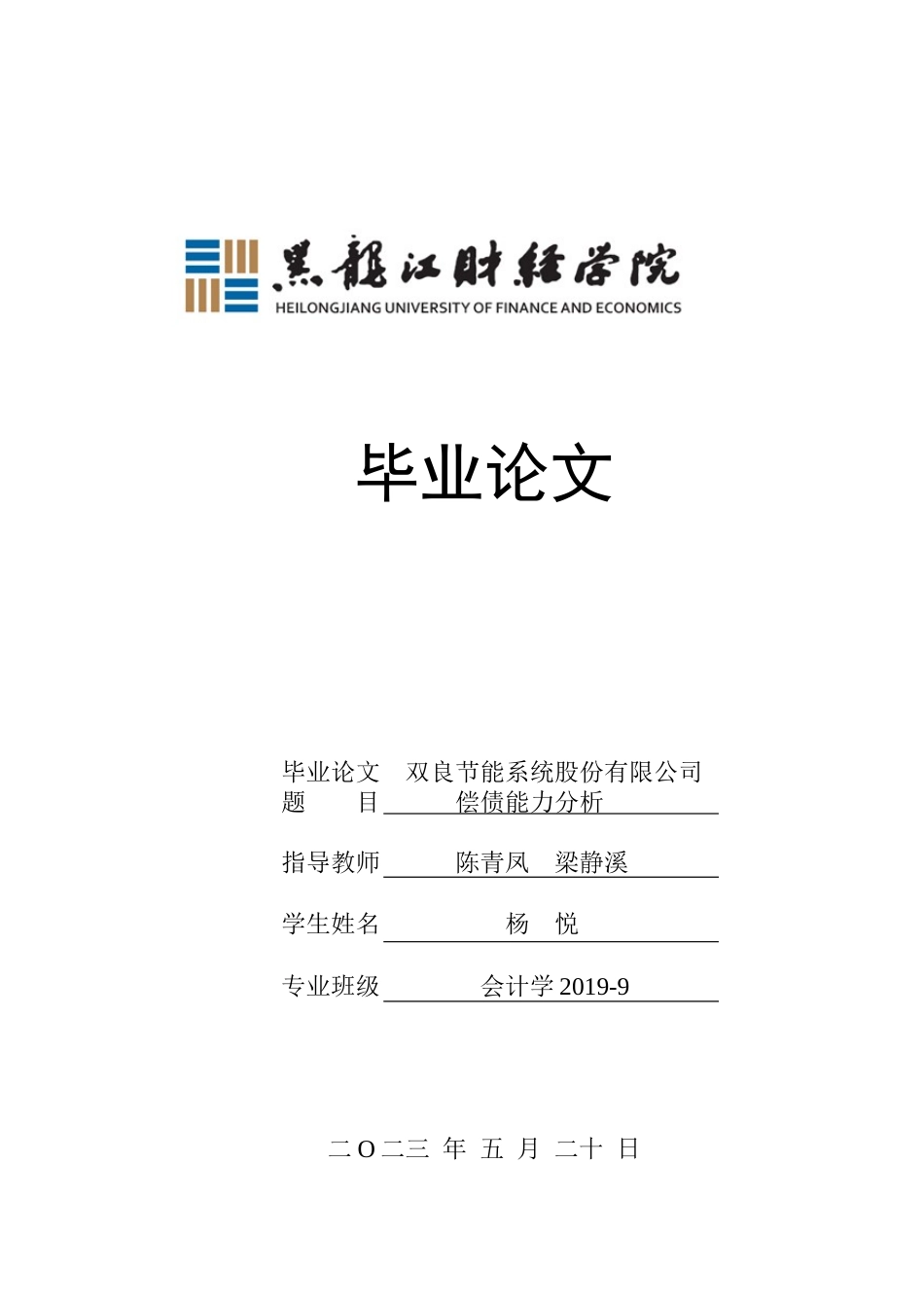 23年WP会计学-双良节能系统股份有限公司偿债能力分析-2019511754-杨悦.docx_第1页