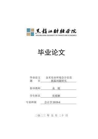 23年WP会计学-金禾实业环境会计信息披露问题研究-2019510736-张媛娜.docx