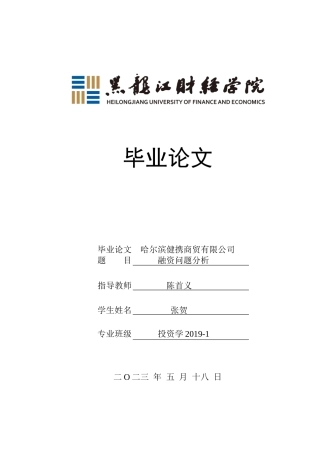 23年WP投资学-哈尔滨健携商贸有限公司融资问题分析-2019513030-张贺.docx