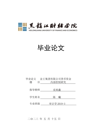 23年WP审计学-金王集团有限公司货币资金内部控制研究-2019512722-陈曦.doc