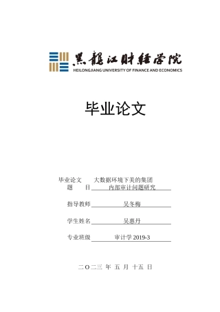 23年WP审计学-大数据环境下美的集团内部审计问题研究-2019510646-吴惠丹.docx