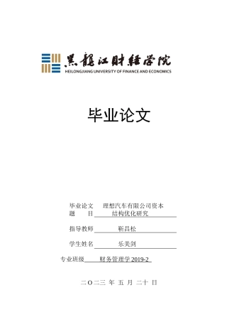 23年WP财务管理-理想汽车有限公司资本结构优化-2019510689-乐美剑.docx