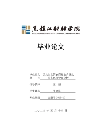 23年WP金融学-黑龙江宝清农商行农户贷款业务风险管理分析-2019512127-张嘉格.docx