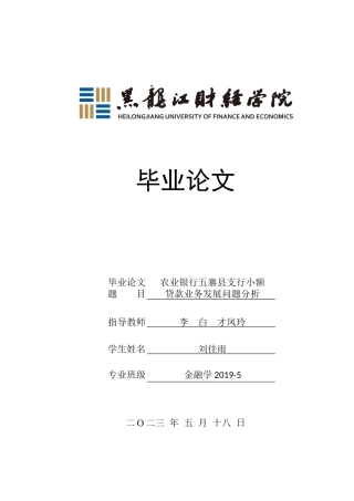 23年WP金融学-农业银行五寨县支行小额贷款业务发展问题分析-2019511233-刘佳雨.docx