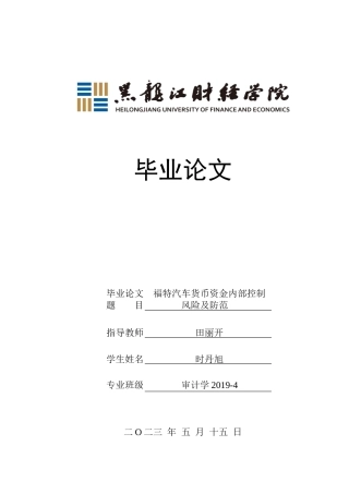 23年WP审计学-福特汽车货币资金内部控制风险及防范-2019512493-时丹旭.docx