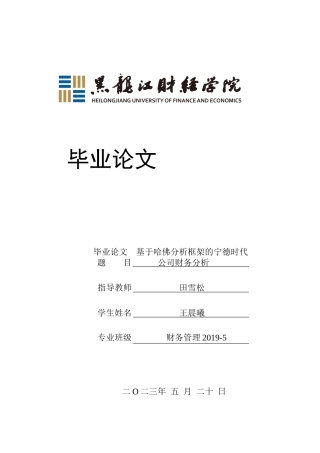 23年WP财务管理-基于哈佛分析框架的宁德时代公司财务分析-2019512861-王晨曦.docx