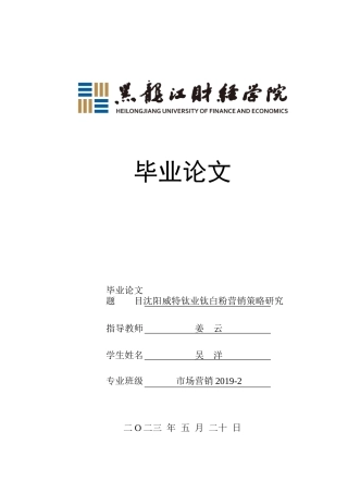 23年WP市场营销-沈阳威特钛业钛白粉营销策略研究-2019510924-吴洋.docx