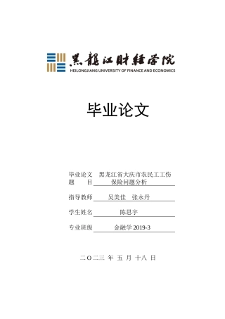 23年WP金融学-黑龙江省大庆市农民工工伤保险问题分析-2019512499-陈思宇.doc