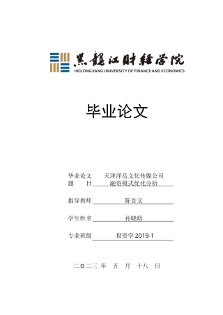 23年WP投资学-天津泽岳文化传媒公司融资模式优化分析-2019513048-孙晓晗.docx