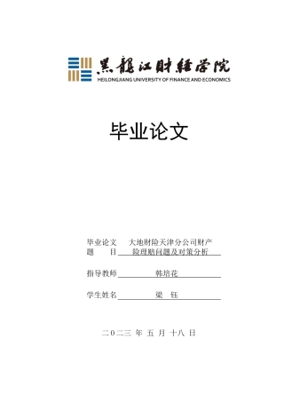 23年WP保险学-大地财险天津分公司财产险理赔问题及对策分析-2019512466-梁钰.docx
