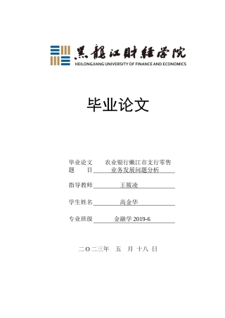 23年WP金融学-农业银行嫩江市支行零售业务发展问题分析-2019512369-高金华.docx