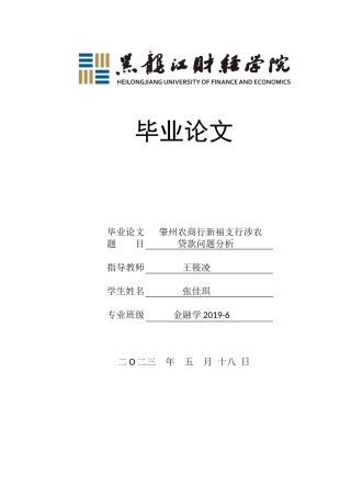23年WP金融学-肇州农商行新福支行涉农贷款问题分析-2019512362-张佳琪.docx