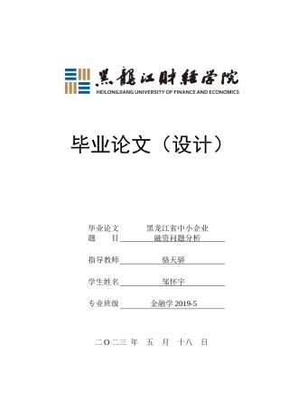 23年WP金融学-黑龙江省中小企业融资问题分析-2019512576-邹怀宇.docx