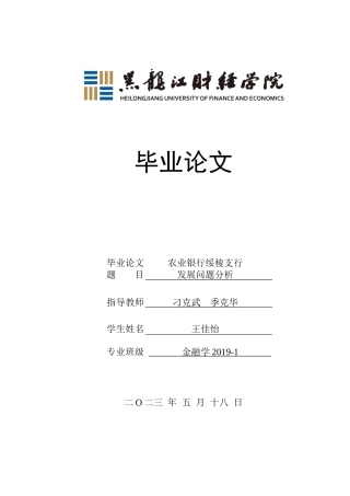 23年WP金融学-农业银行绥棱支行发展问题分析-2019512978-王佳怡.docx
