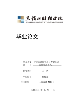 23年WP工商管理-宁波希诺体育用品有限公司品牌管理研究-2019512835-杨健鑫.docx