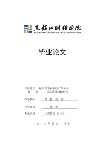 23年WP工商管理-哈尔滨华内科技有限公司团队管理问题研究-2019511447-滕悦.docx
