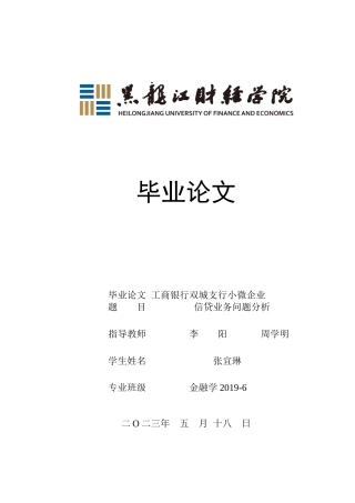 23年WP金融学-工商银行双城支行小微企业信贷业务问题分析-2019512154-张宜琳.docx