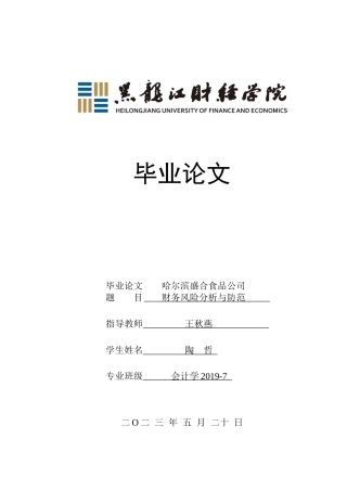 23年WP会计学-哈尔滨盛合食品公司财务风险分析与防范-2019511929-陶哲.docx