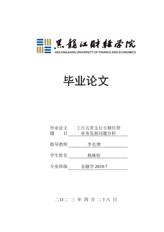 23年WP金融学-工行五常支行小额信贷业务发展问题分析-2019511407-杨姊怡.docx