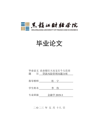 23年WP金融学-农业银行大安支行个人住房贷款风险管理问题分析-2019511070-李伟.docx