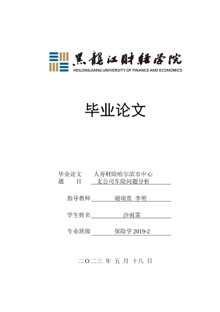 23年WP保险学-人寿财险哈尔滨市中心支公司车险问题分析-2019513137-沙雨霏.docx