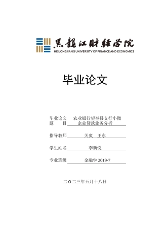 23年WP金融学-农业银行望奎县支行小微企业贷款业务分析-2019511994-李新悦.docx