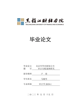 23年WP审计学-北京兴华对新绿公司审计失败案例研究-2019512461-马晓雪.docx