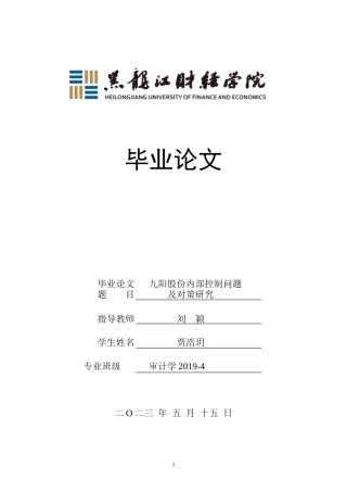 23年WP审计学-九阳股份内部控制问题及对策研究-2019510687-贾浩玥.doc