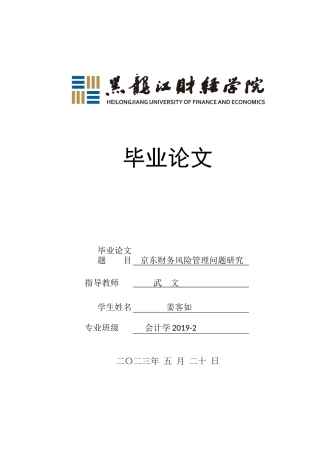 23年WP会计学-京东财务风险管理问题研究-2019511903-姜客如.docx
