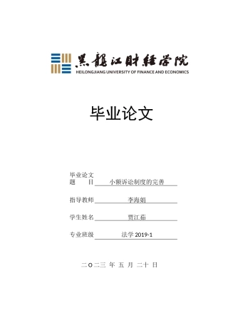 23年WP法学-小额诉讼制度的完善-2019511240-贾江茹.docx