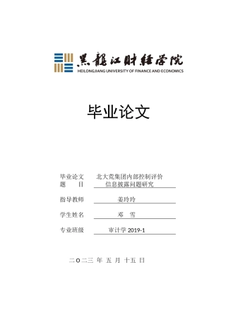 23年WP审计学-北大荒集团内部控制评价信息披露问题研究-2019511463-邓雪.docx