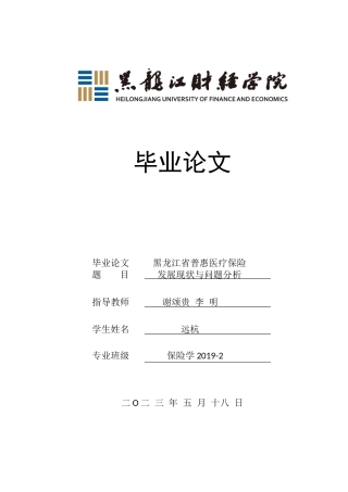 23年WP保险学-黑龙江省普惠医疗保险发展现状与问题分析-2019513098-远杭.docx