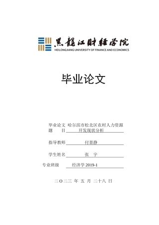 23年WP经济学-哈尔滨市松北区农村人力资源开发现状分析-2019511849-张宇.docx