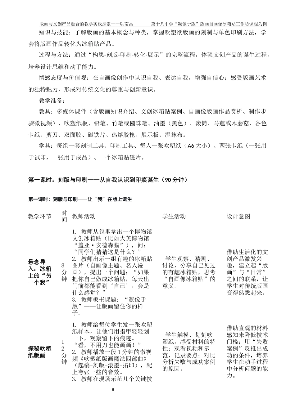 26年WH美术学 《版画与文创产品融合的教学实践探索——以南昌第十八中学“凝像于版”版画自画像冰箱贴工作坊课程为例》1.34-AI11.89-约7189字符.docx_第8页