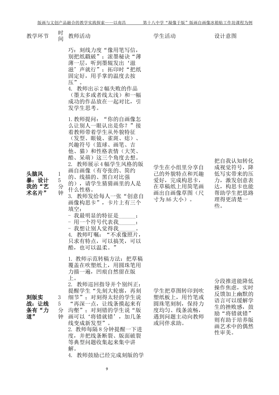 26年WH美术学 《版画与文创产品融合的教学实践探索——以南昌第十八中学“凝像于版”版画自画像冰箱贴工作坊课程为例》1.34-AI11.89-约7189字符.docx_第9页