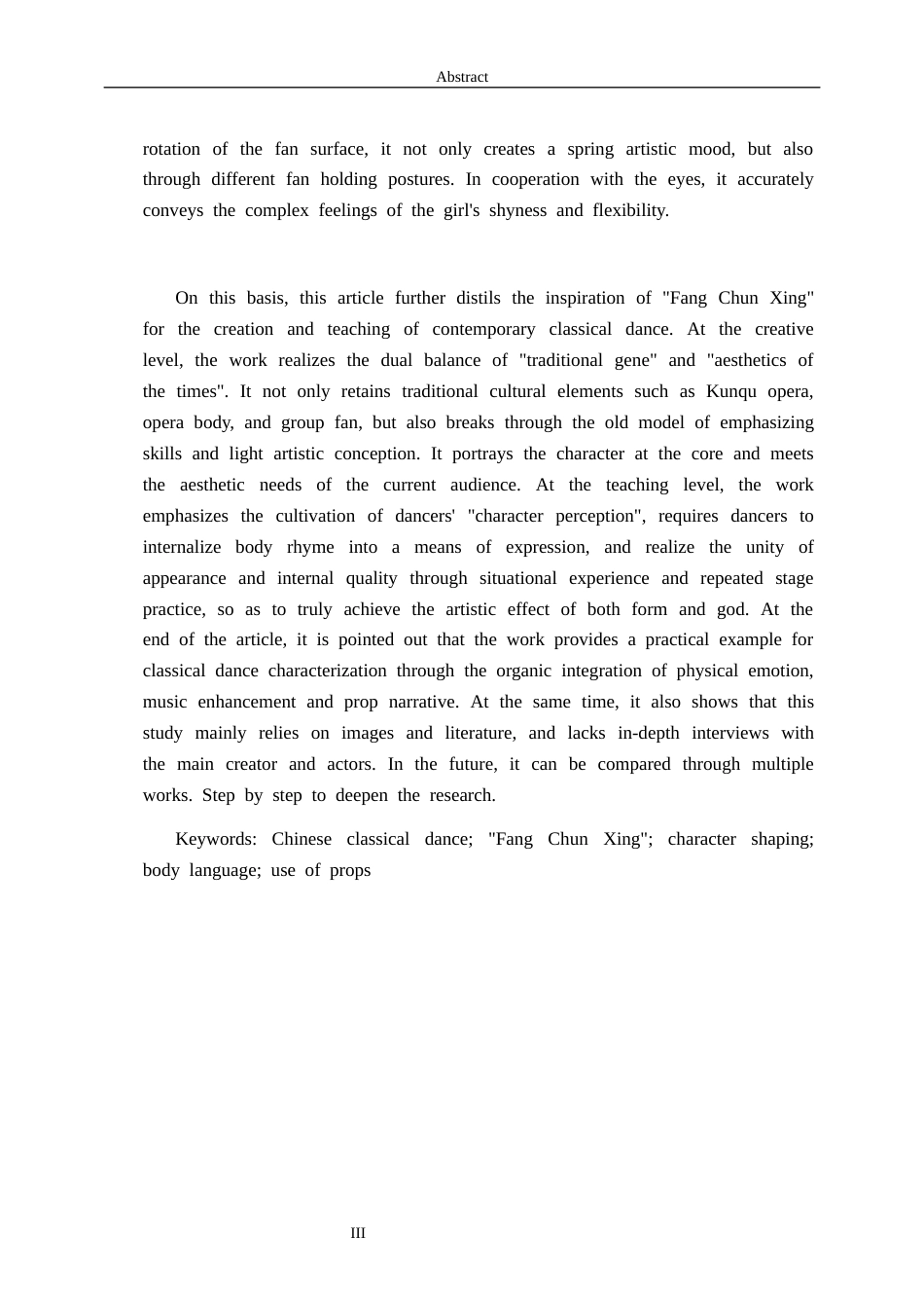 26年WH舞蹈 中国古典舞《芳春行》的人物形象塑造研究英文题目：ResearchonCharacterImageConstructionofChinaClassicalDance_FangchunXing_ 过AI率-约10845字符(8975字).docx_第3页